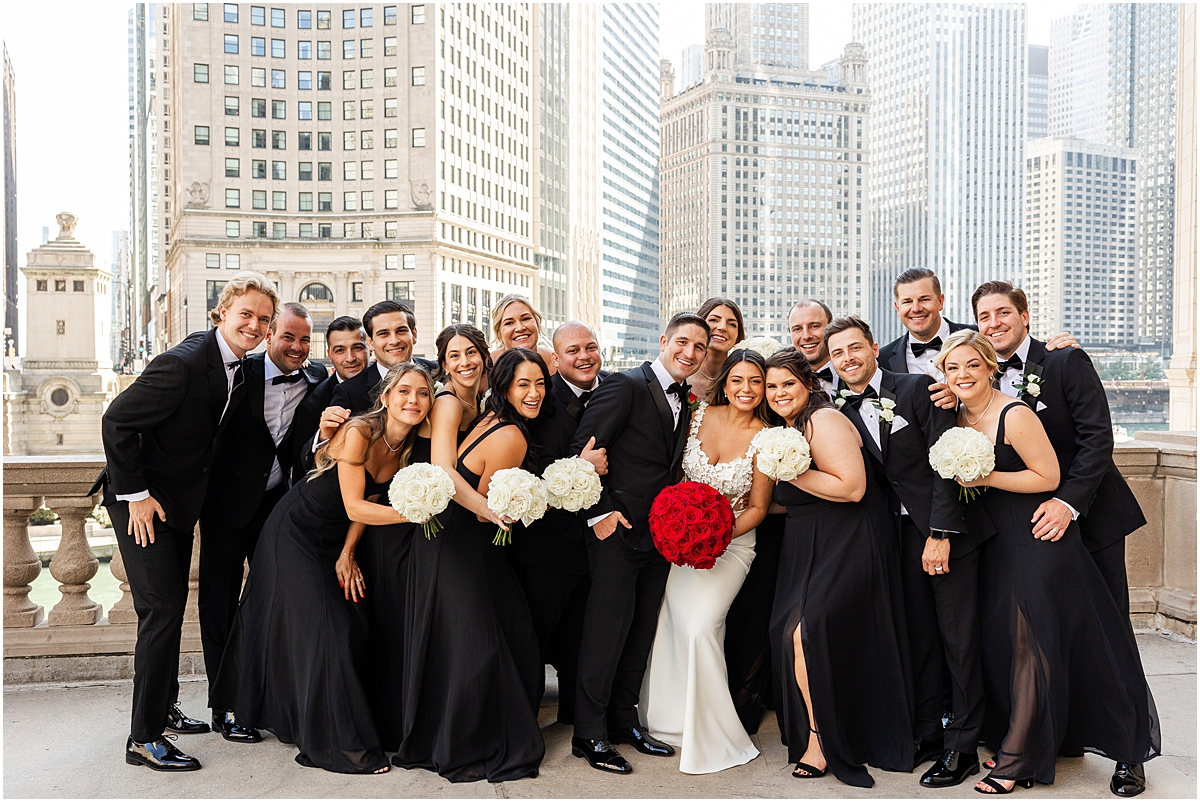 wedding party portraits from glamorous Chicago Renaissance Hotel wedding 