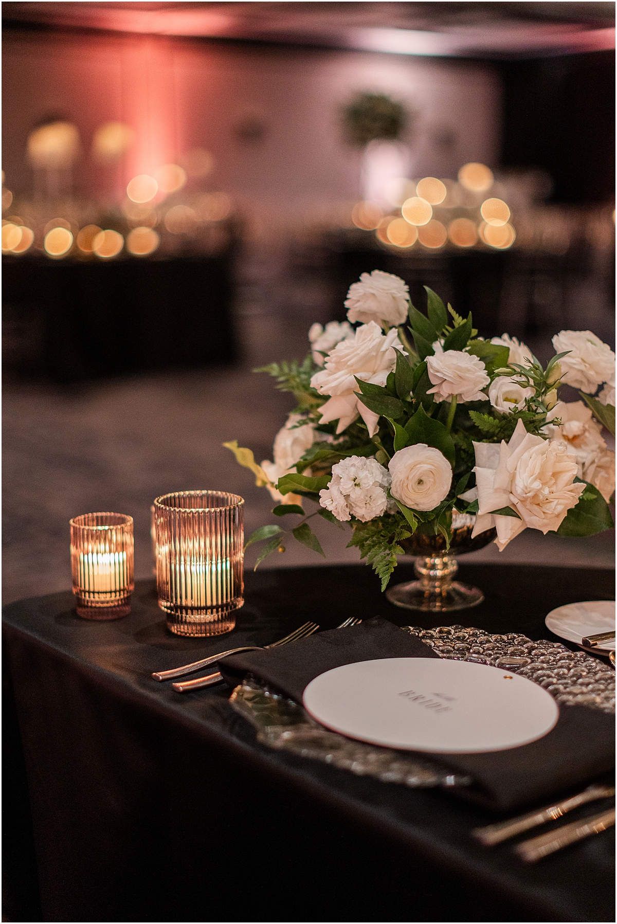 candlelight creates a romantic glow at Glamorous Chicago Renaissance Hotel Wedding